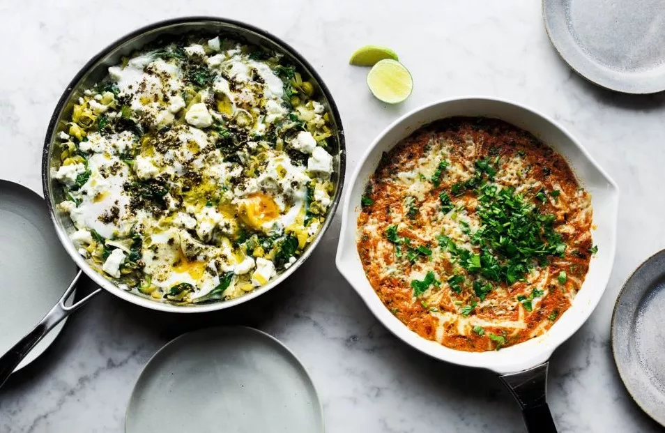 Gesmoorde prei met eieren en za'atar