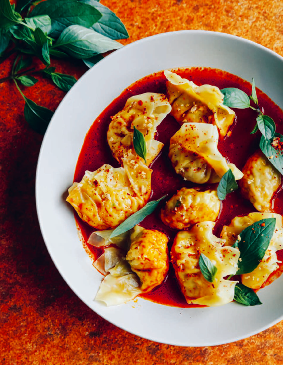 Garnalen wontons met Thaise basilicum