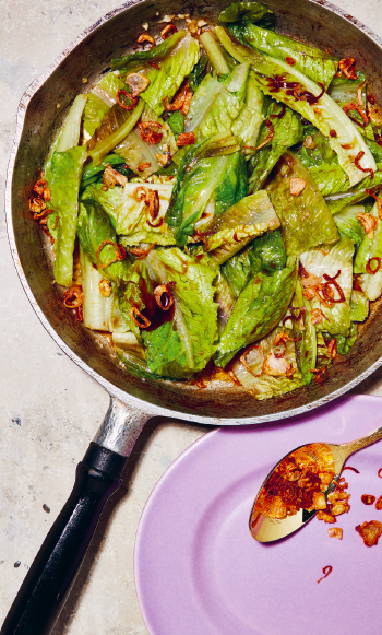 Bladgroente met knoflook & oestersaus