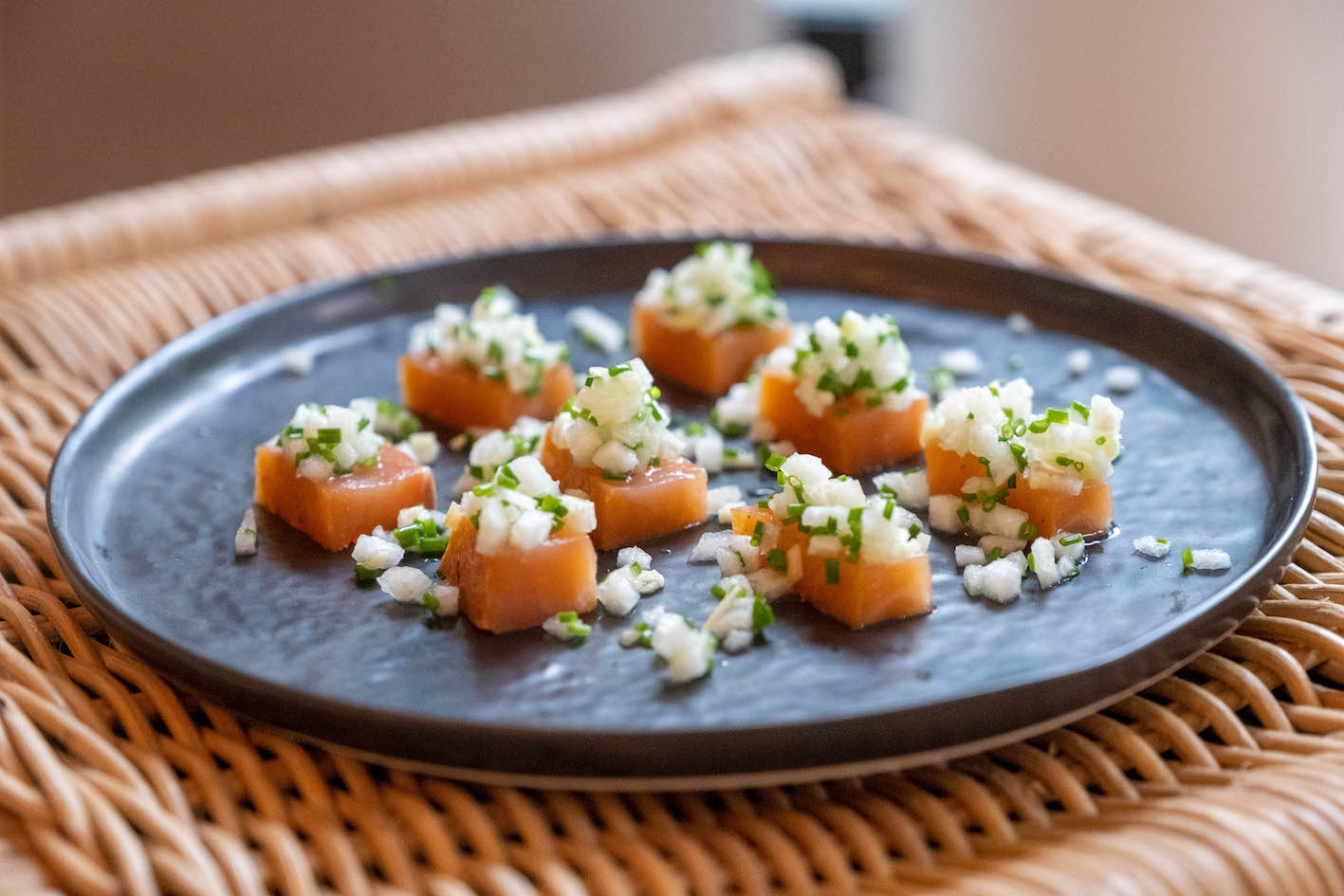 Gerookte zalm met peer & gember