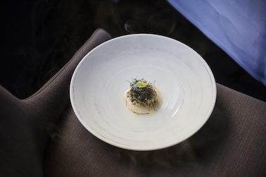Gerookte oesters met Norcia-linzen, zwarte rijst & jodiumdressing