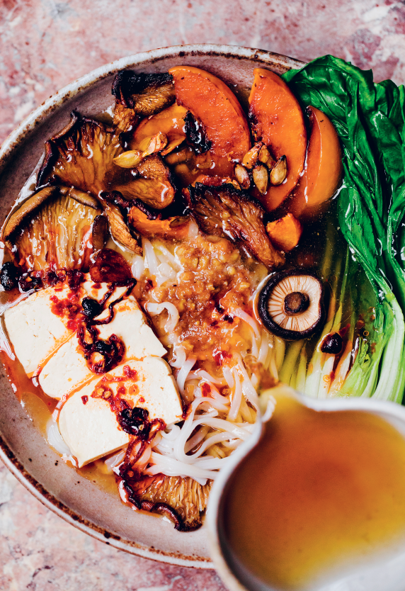 Pompoen-paddenstoelenramen met zoete walnotenmiso