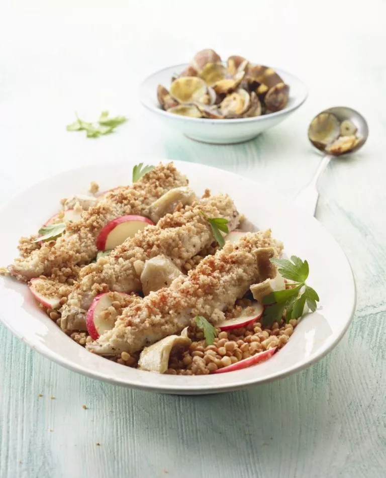 Rode poon met linzensalade