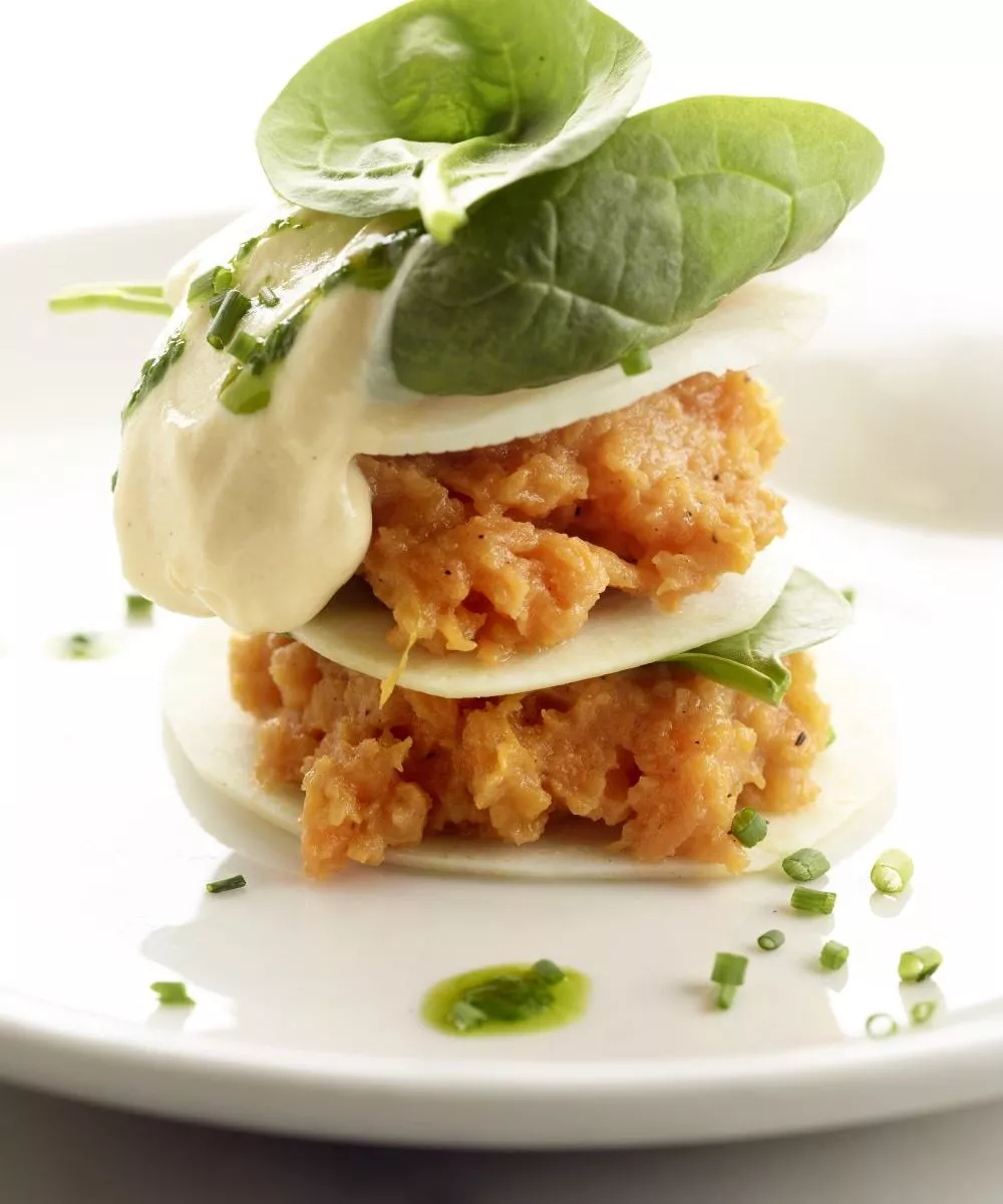 Lasagne van zoete aardappel met koolrabi en spinazie
