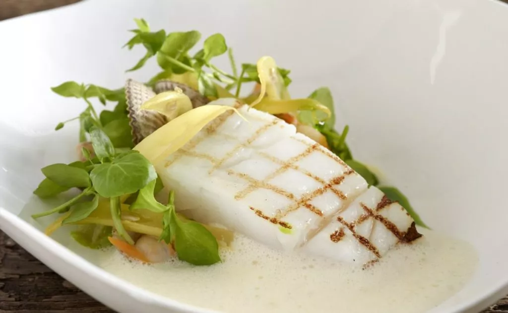 Kabeljauw met bonen en zuurkooljus