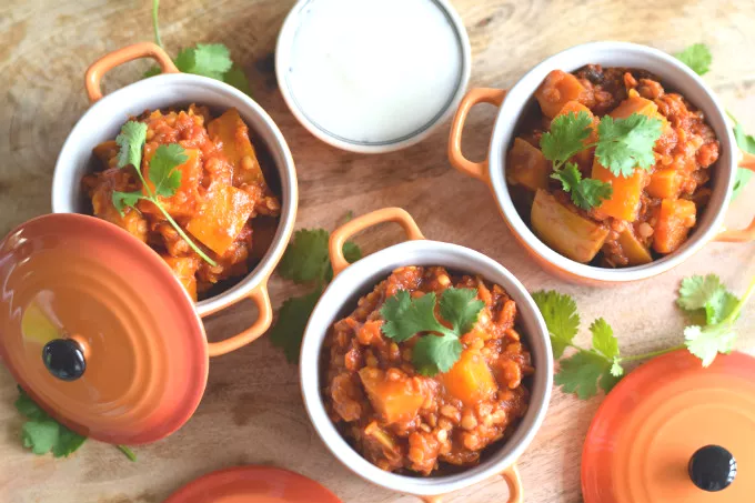 Stoofpotje met pompoen en pepers