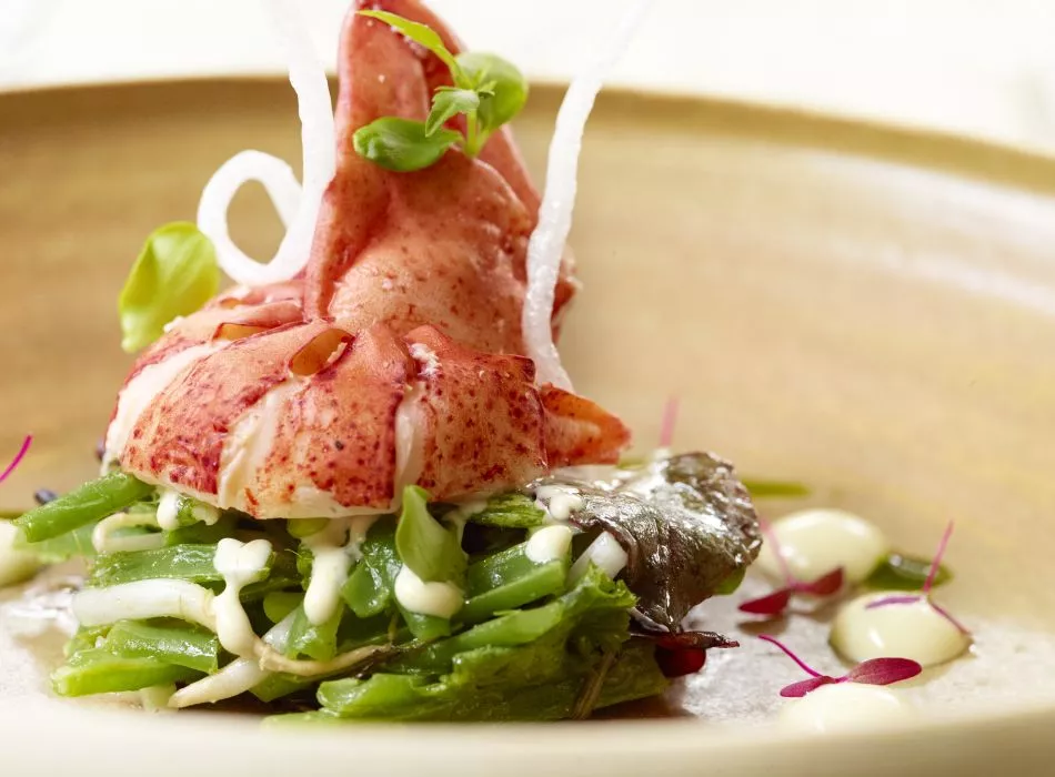 Salade van boontjes met kreeft