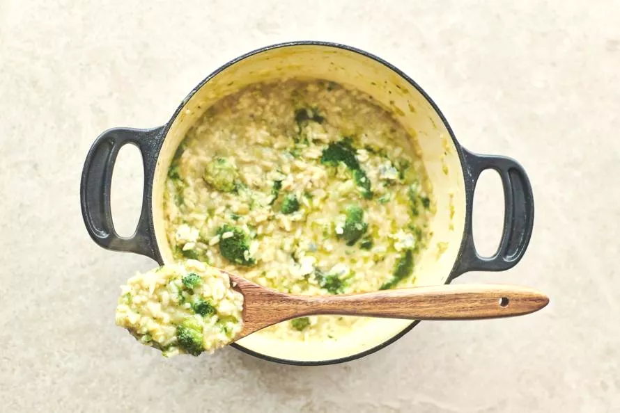 Risotto met broccoli, smeuïge gorgonzola, frisse citroen & peterselie olie