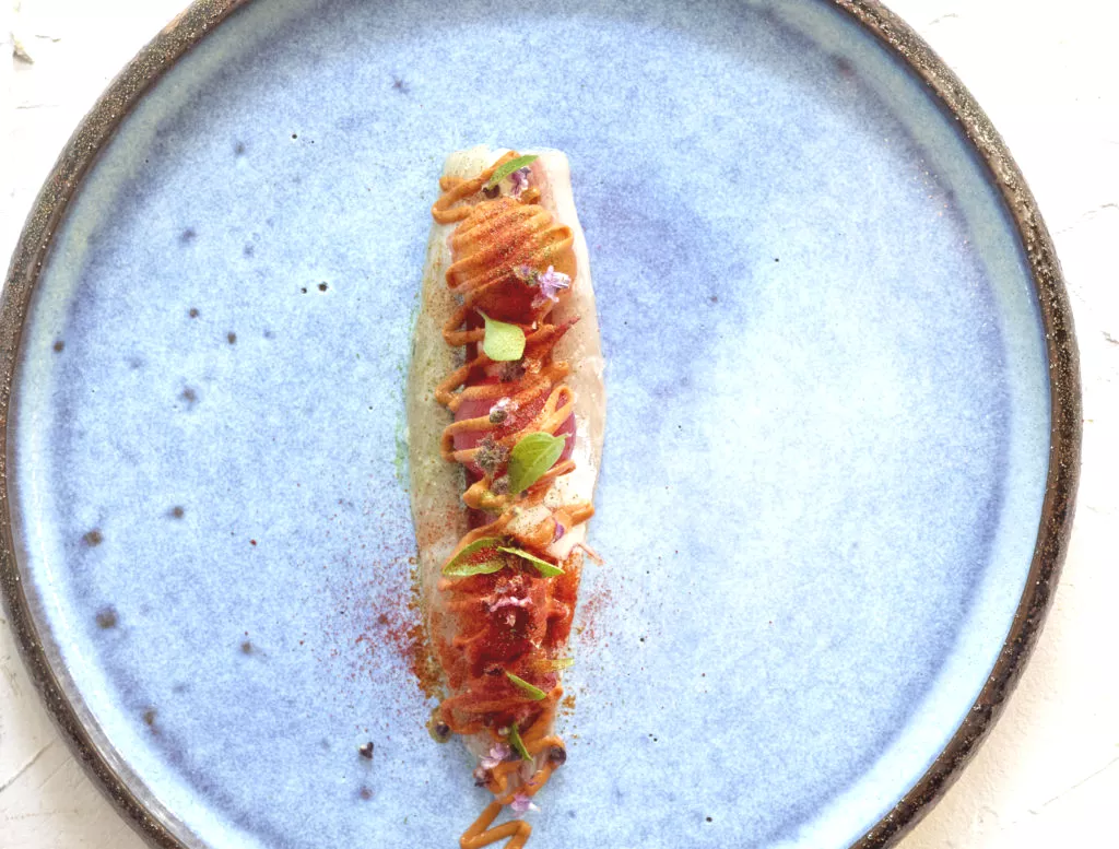 Gemarineerde makreel met tomaat, radijs en paprika