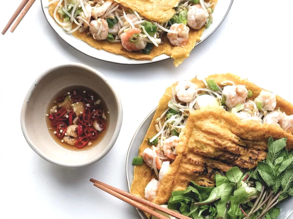 Knapperige Vietnamese pannenkoek met garnalen