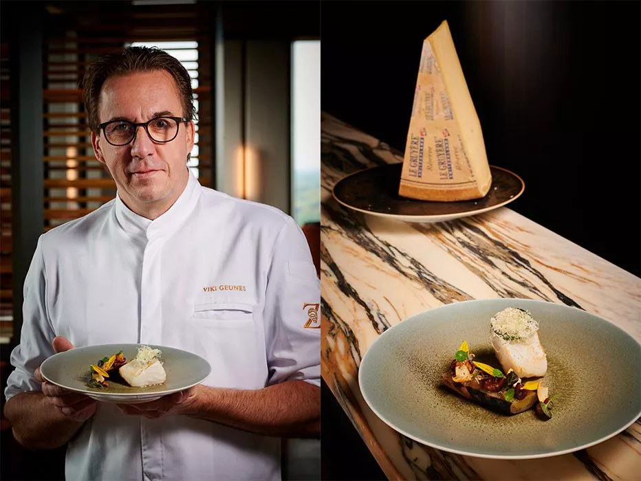 Kabeljauw met BBQ prei, girolles, vin jaune en Le Gruyère AOP Réserve