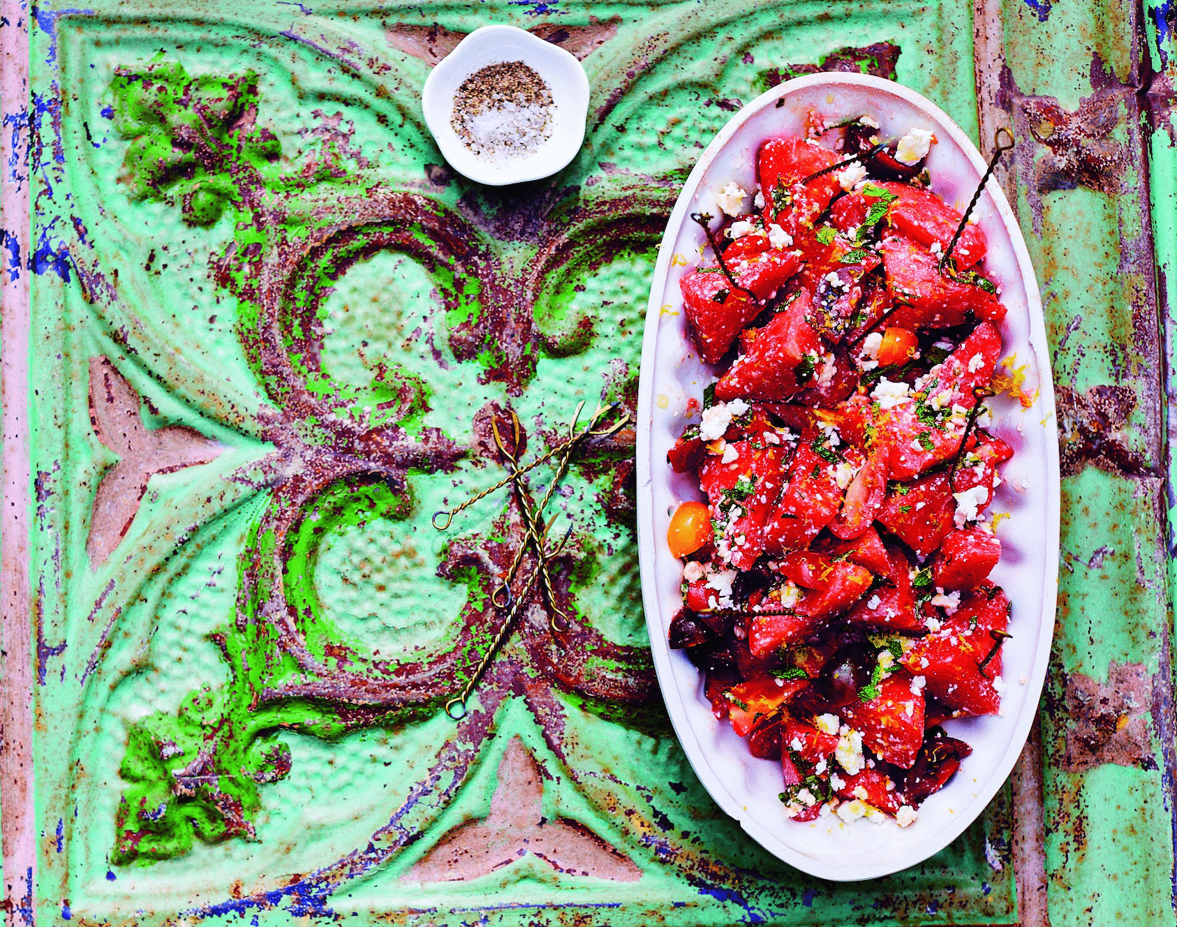 Watermeloensalade met feta en munt