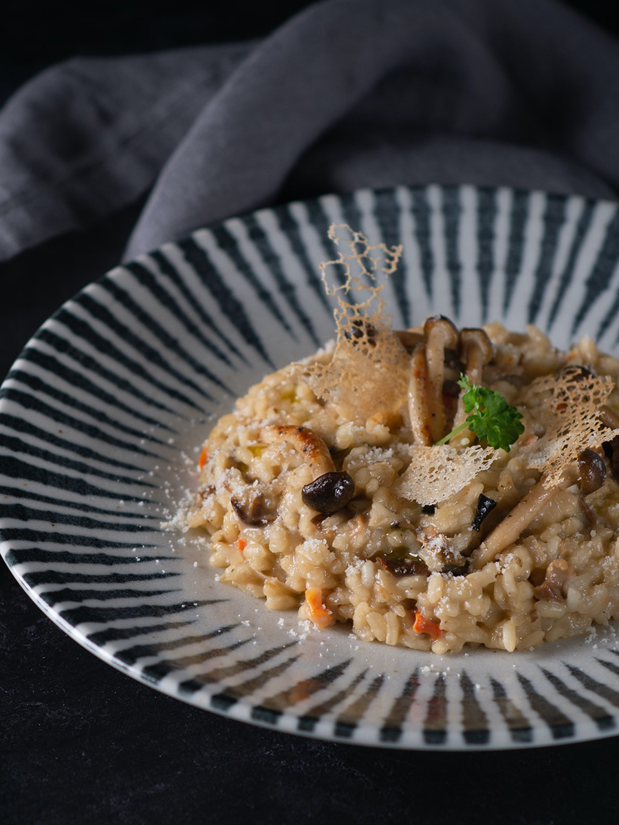 Risotto met donker bier en mix van champignons
