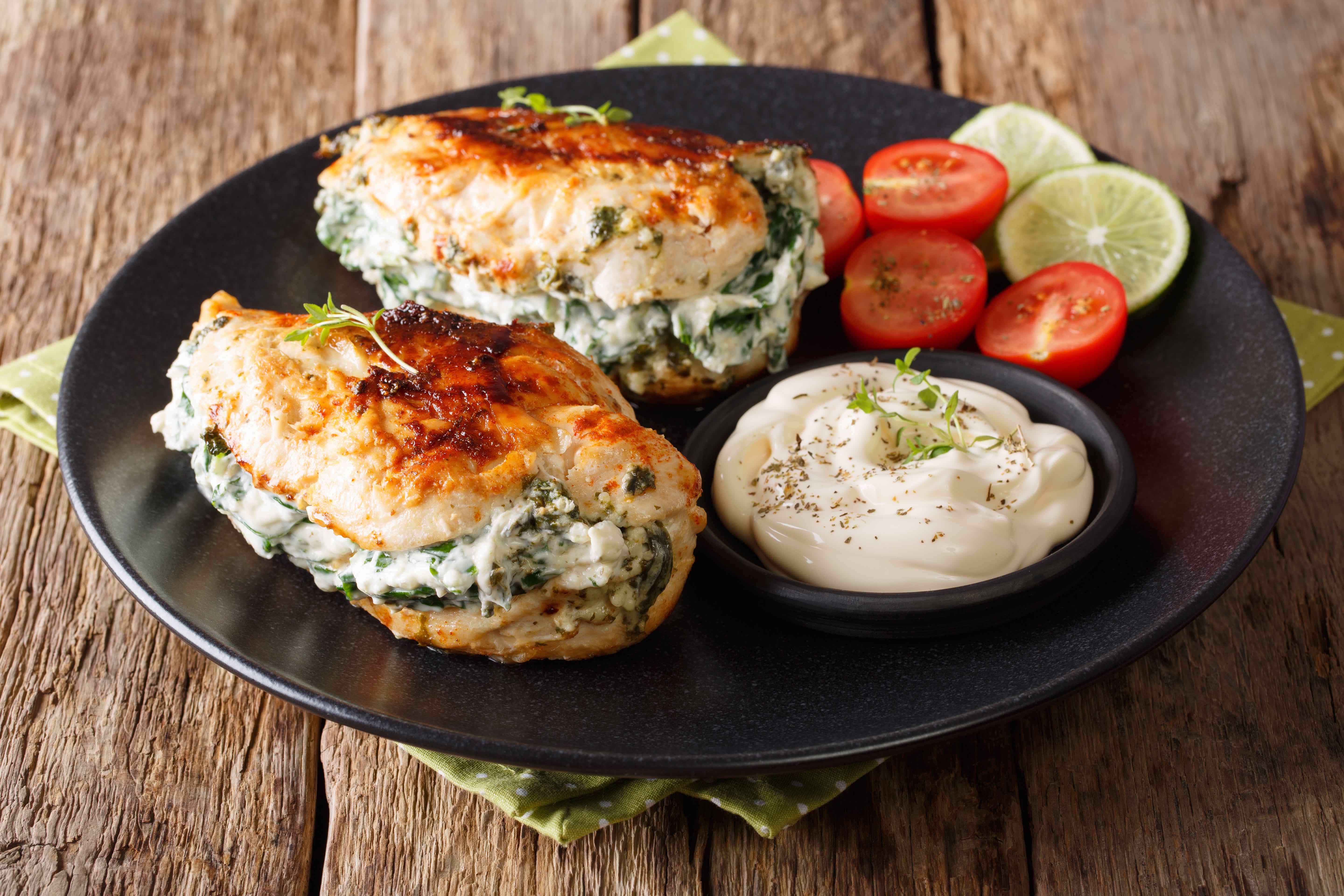 Kipfilet met een romige spinazie-Boursinvulling
