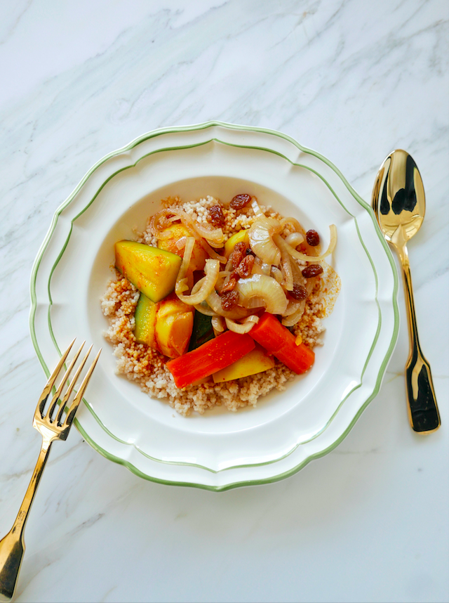 Groentetajine met gekonfijte ui